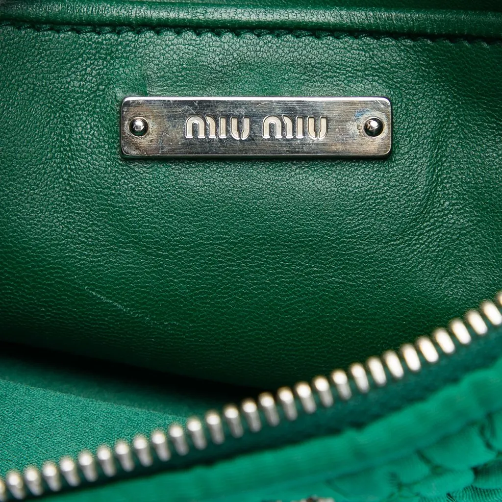 Miu Miu Matelasse Nylon Crystal Chain Crossbody Green Very good - Box View