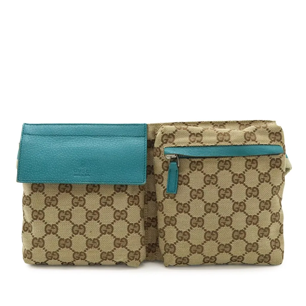 Gucci GG Canvas Web Double Pocket Belt Bag Beige Very good - Front View