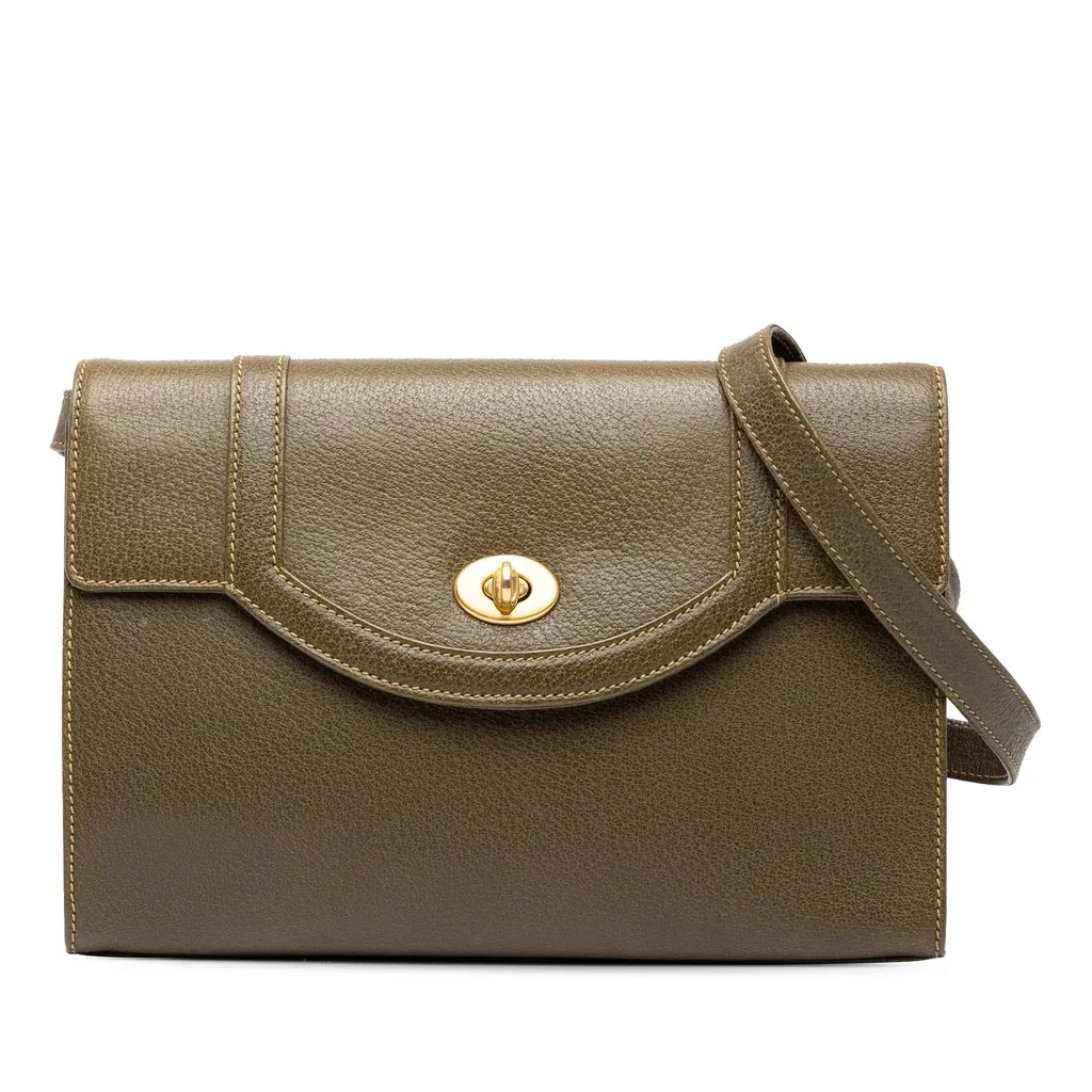 Gucci Calfskin Turnlock Flap Crossbody Green Leather Very good - Front View