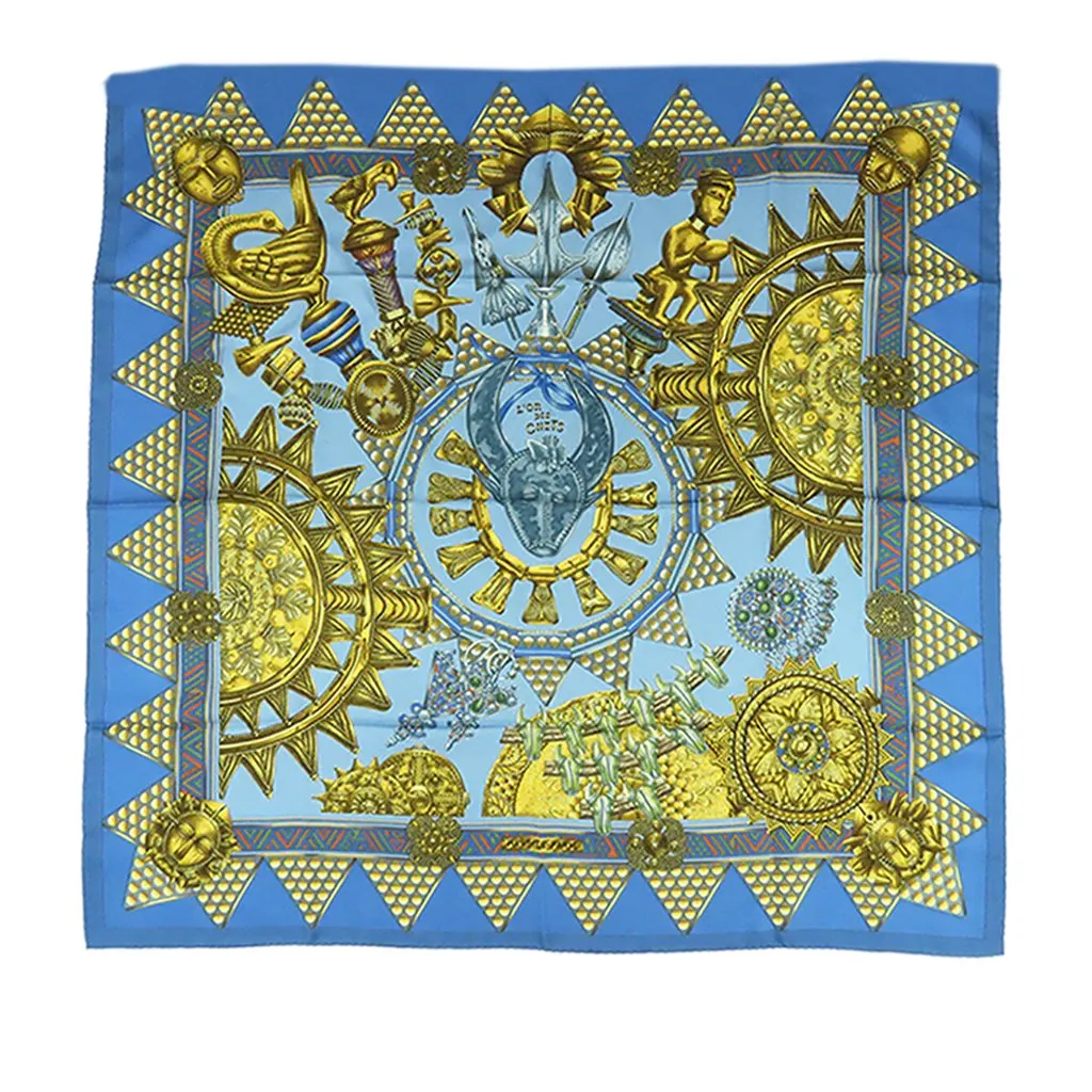 Hermès L Or Des Chefs Silk Scarf 90 Blue Very good - Front View