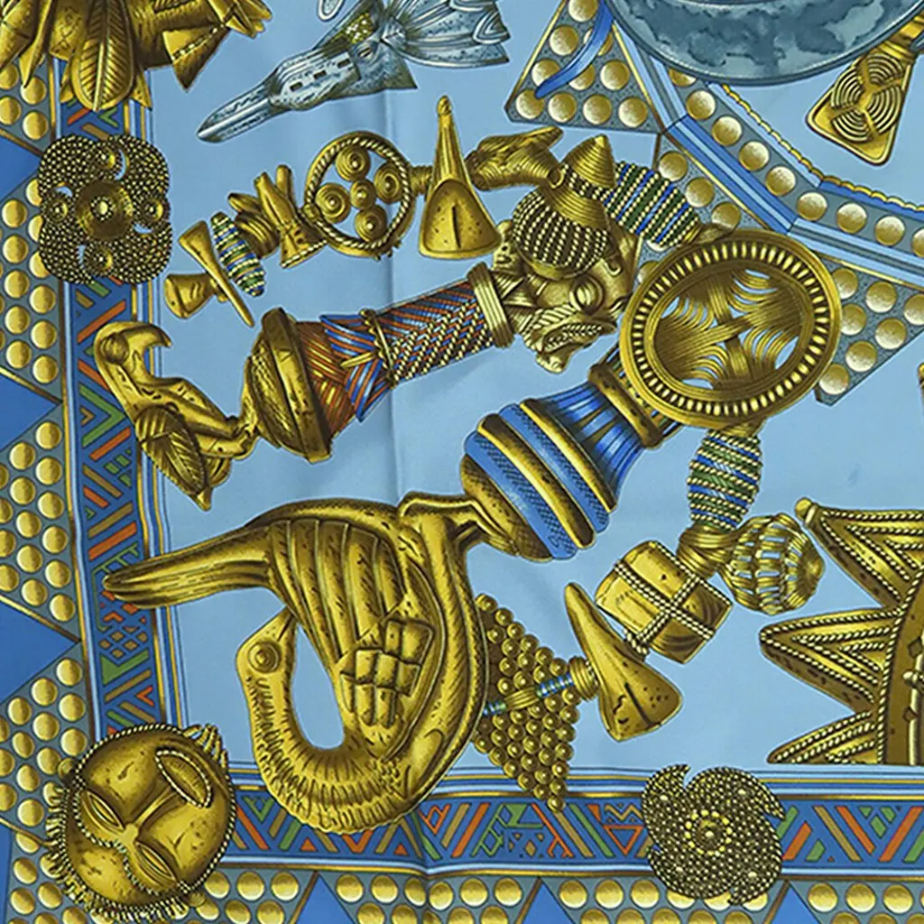 Hermès L Or Des Chefs Silk Scarf 90 Blue Very good - Back View