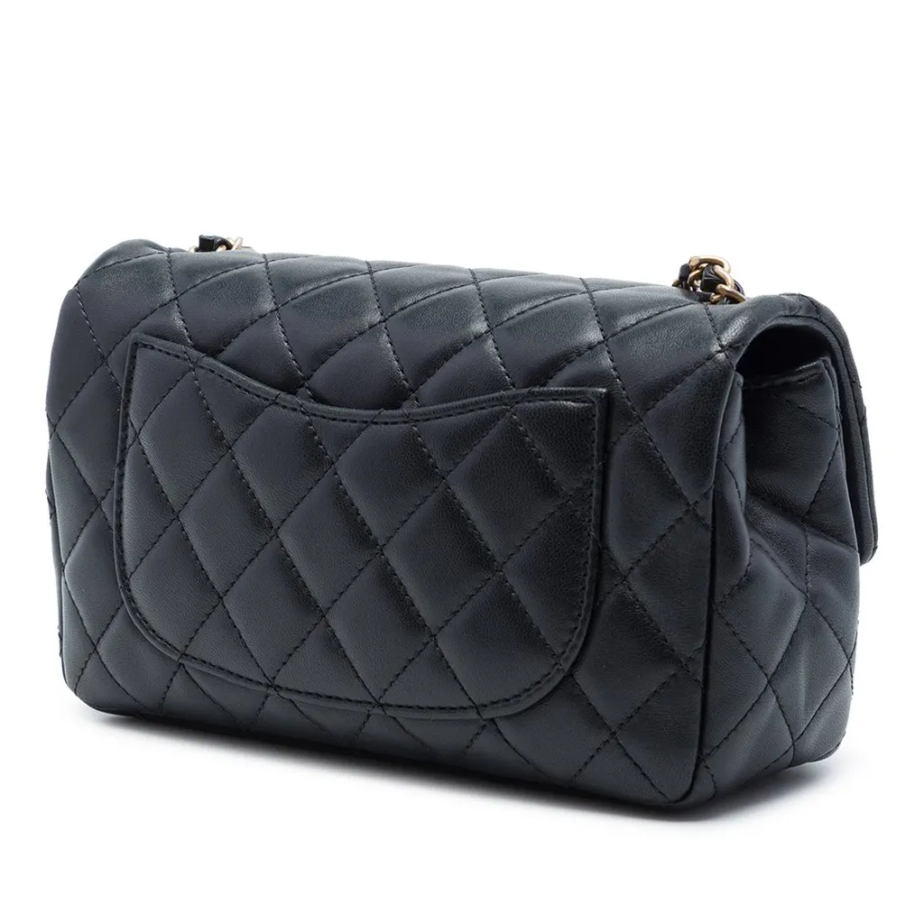 Chanel Mini Rectangular Classic Lambskin Romance Single Flap Black Leather Very good - Back View