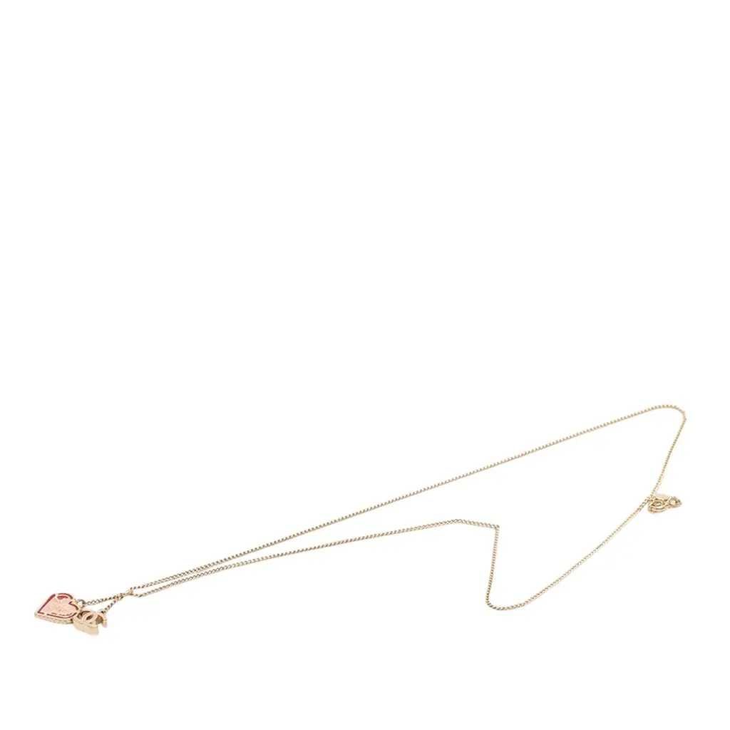 Chanel CC Gold Plated Laquered Heart Pendant Necklace Gold Metal Very good - Front View