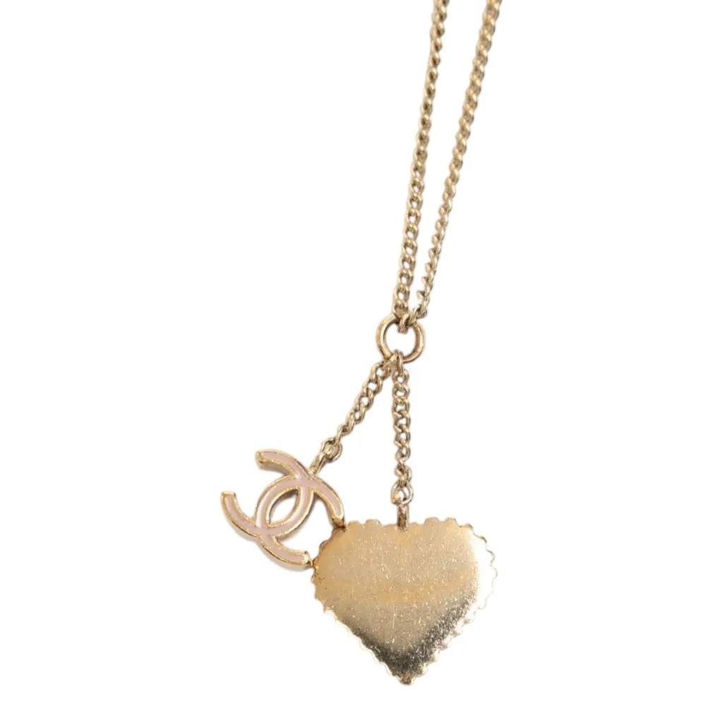 Chanel CC Gold Plated Laquered Heart Pendant Necklace Gold Metal Very good - Inside View