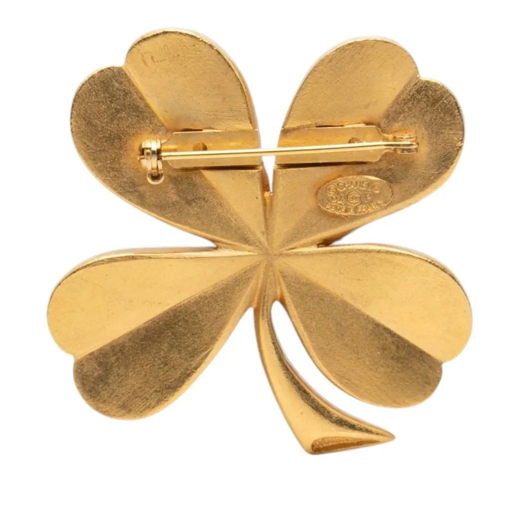 Chanel CC Brushed Gold Plated Four Leaf Clover Brooch Gold Metal Very good - Back View