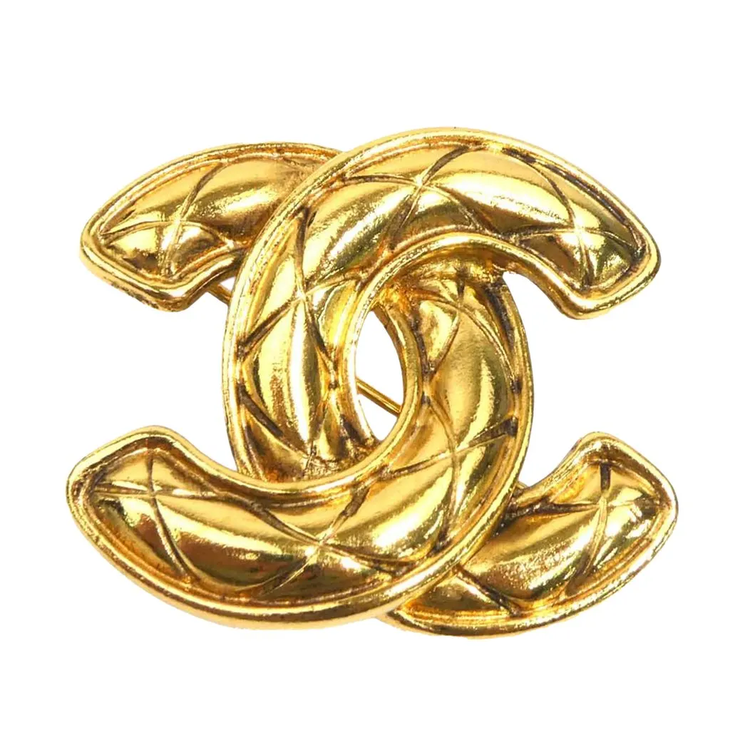 Chanel CC Gold Plated Quilted Brooch Gold Metal Very good - Front View