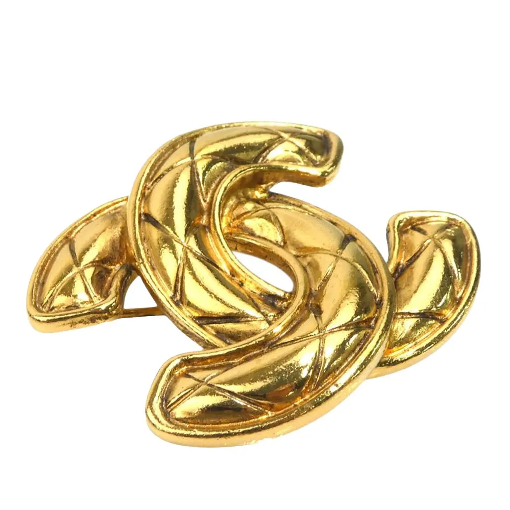Chanel CC Gold Plated Quilted Brooch Gold Metal Very good - Inside View
