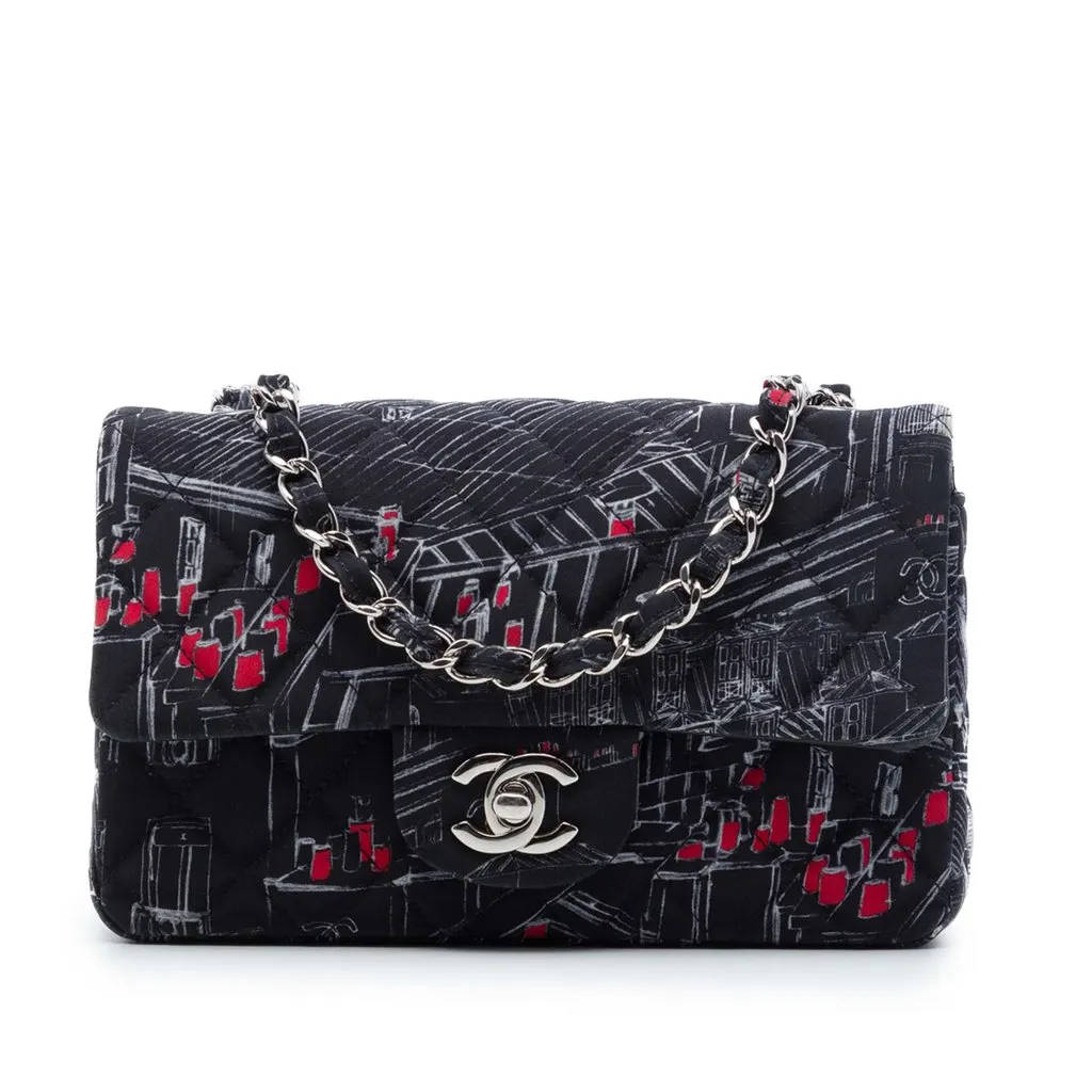 Chanel Mini Classic Canvas Parisian Rooftop Single Flap Black Very good - Front View