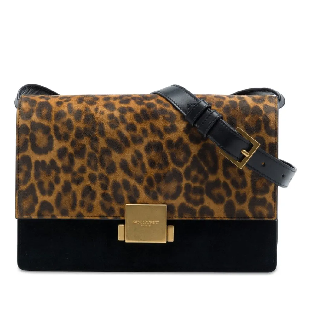 Saint Laurent Medium Calfskin and Leopard Printed Suede Bellechasse Bag Black Leather Very good - Front View
