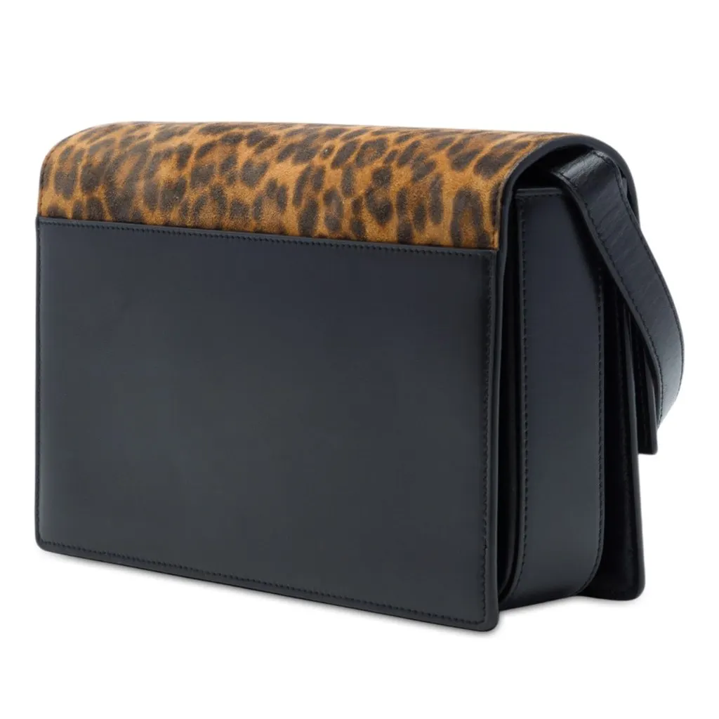 Saint Laurent Medium Calfskin and Leopard Printed Suede Bellechasse Bag Black Leather Very good - Back View
