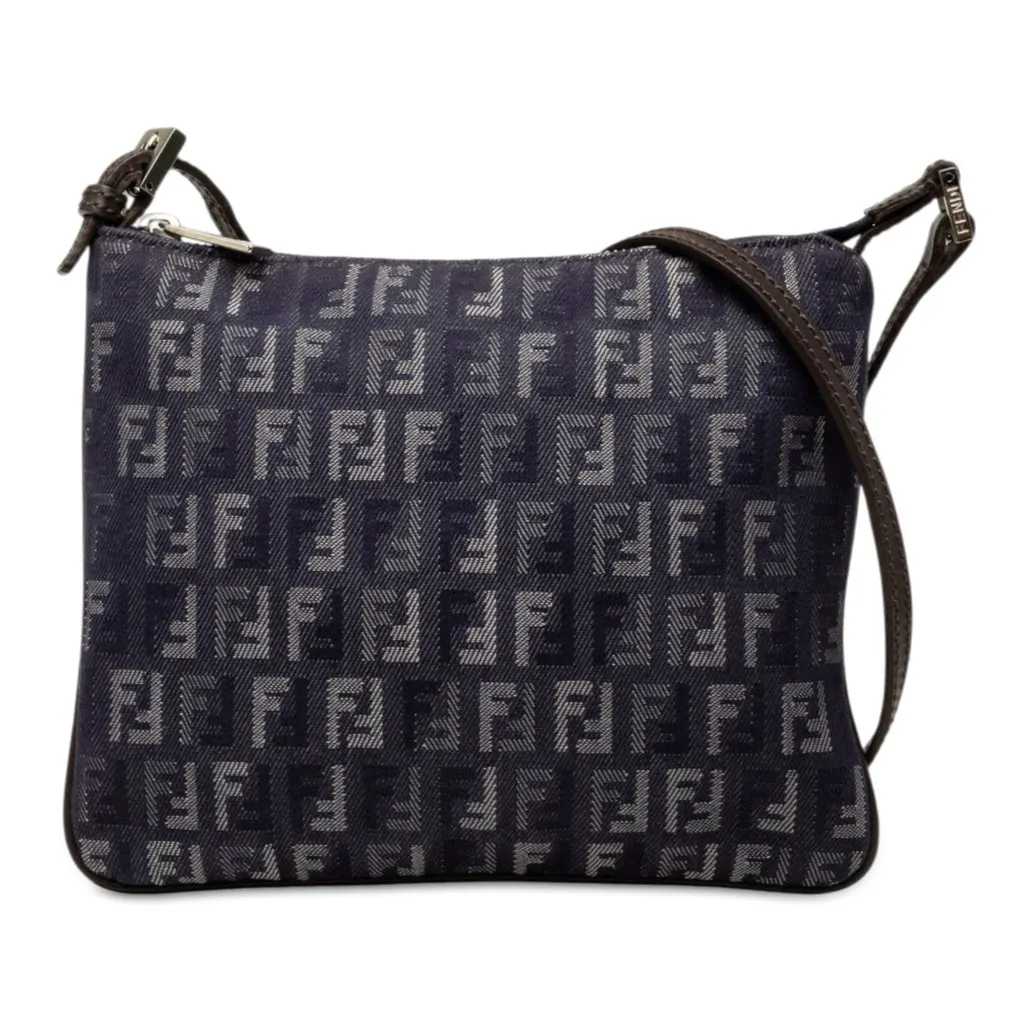 Fendi Zucchino Denim Crossbody Blue Very good - Front View