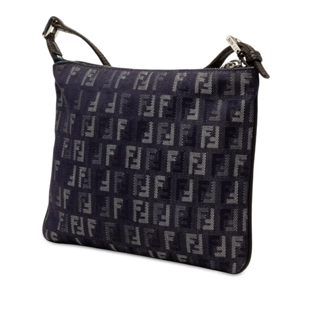 Fendi Zucchino Denim Crossbody Blue Very good - Back View