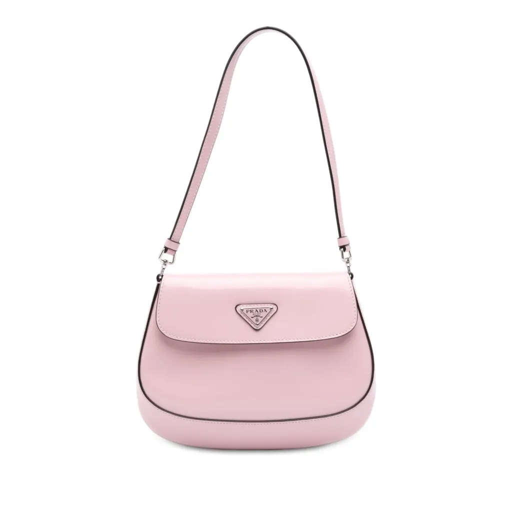 Prada Spazzolato Leather Cleo Flap Shoulder Bag Pink Leather Very good - Front View