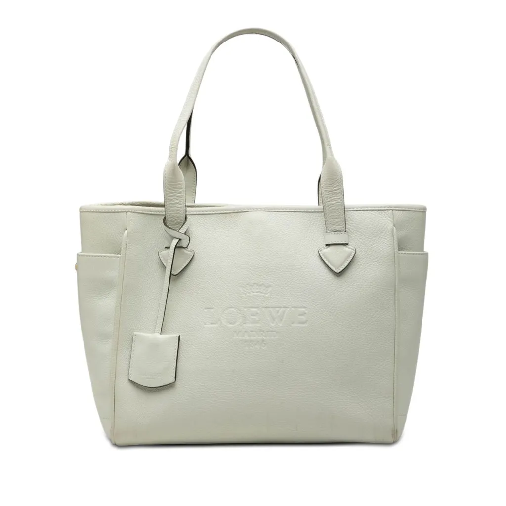Loewe Leather Heritage Tote White Leather Very good - Front View