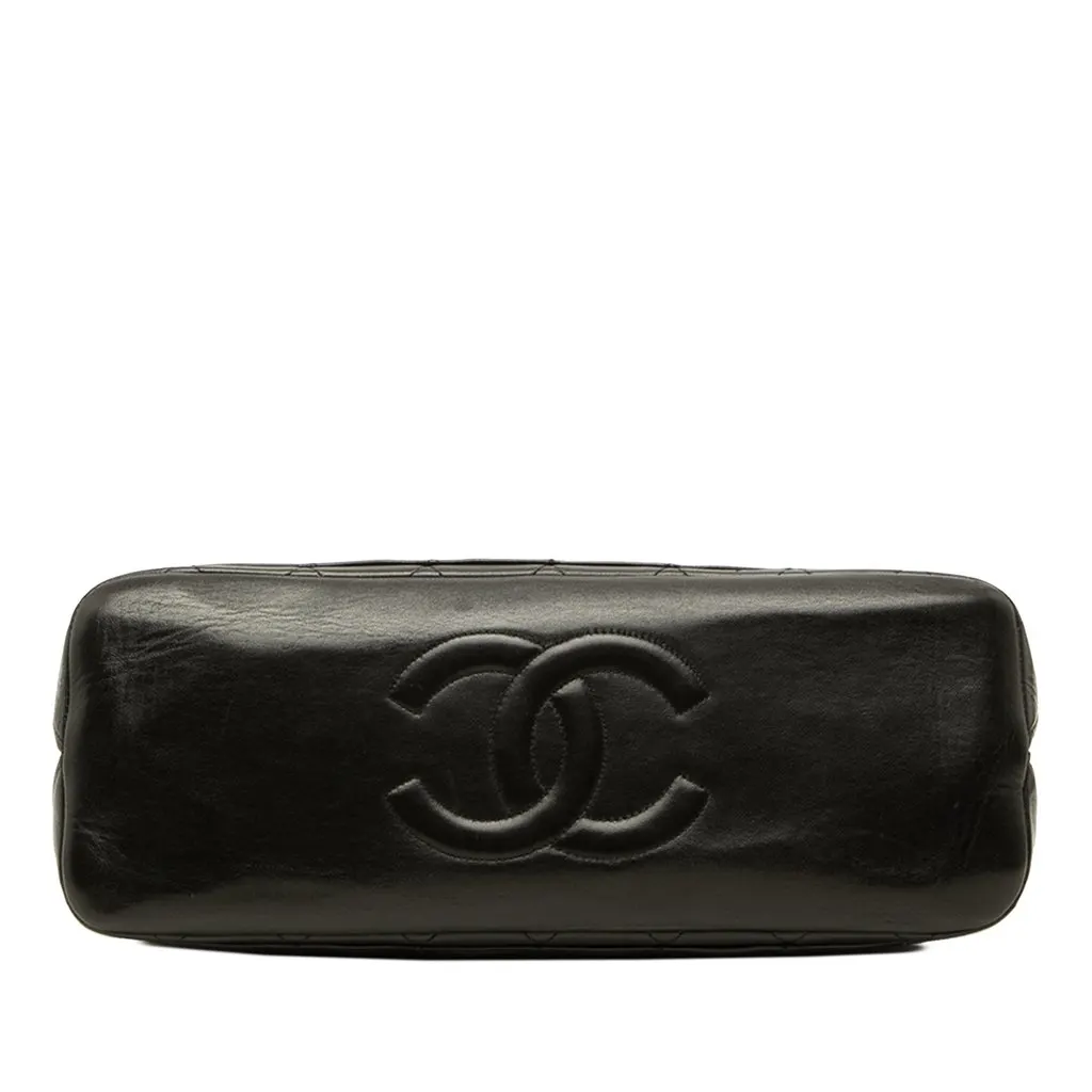 Chanel CC Quilted Lambskin Kiss Lock Frame Shoulder Bag Black Leather Good - Inside View