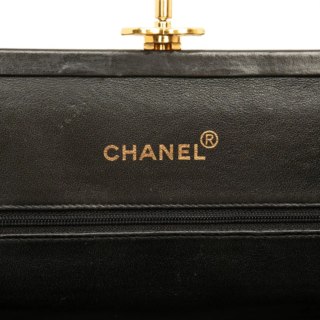Chanel CC Quilted Lambskin Kiss Lock Frame Shoulder Bag Black Leather Good - Box View