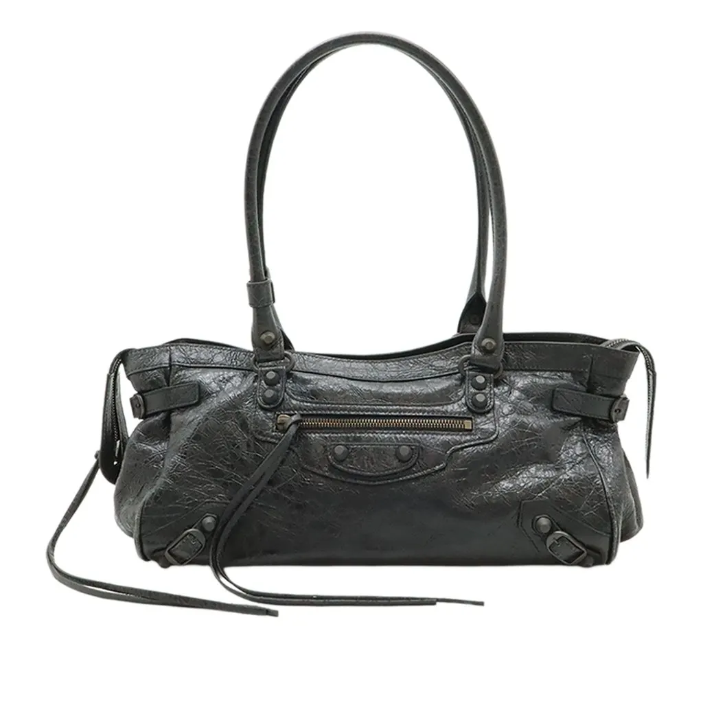 Balenciaga Lambskin Le City East West Shoulder Bag Black Leather Very good - Front View