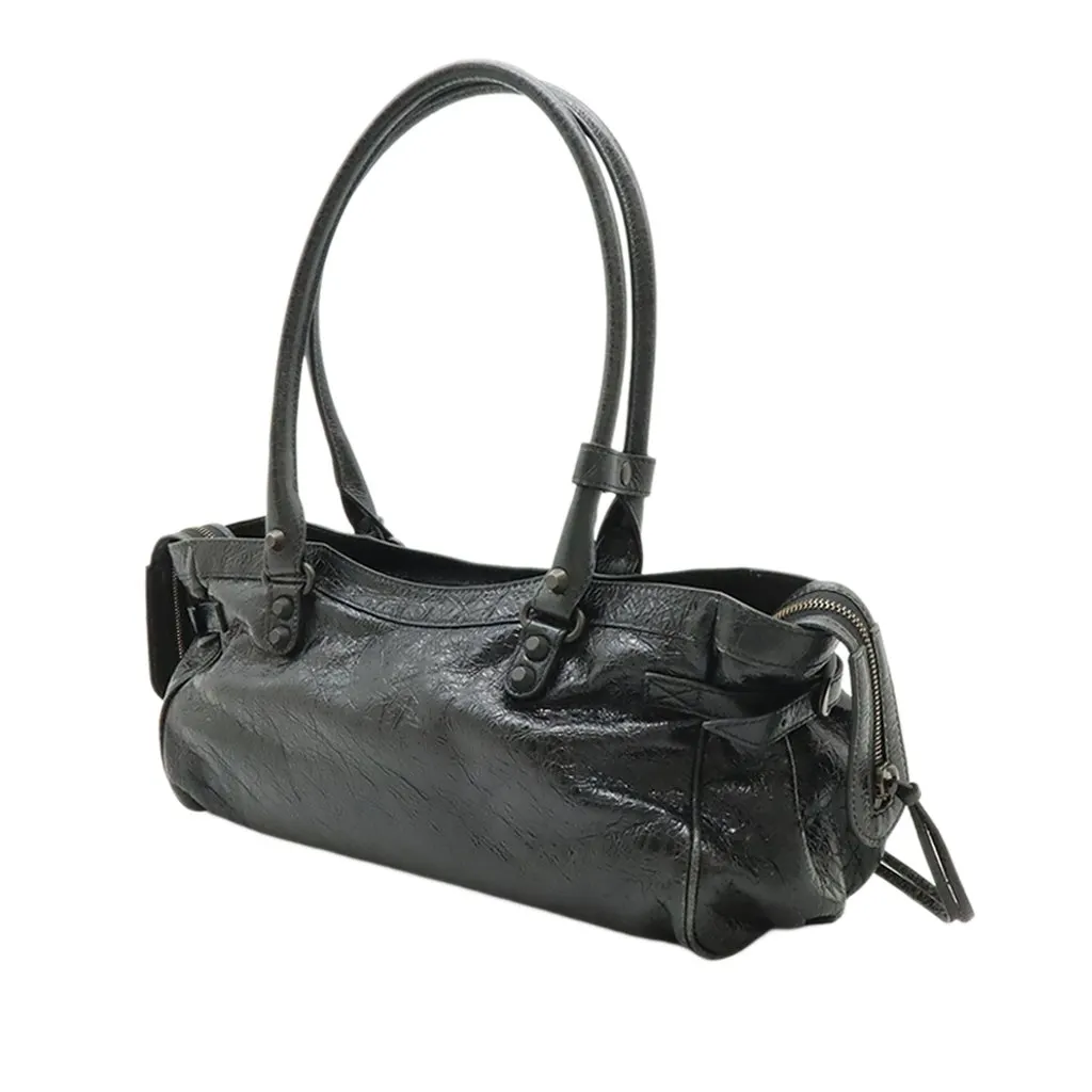 Balenciaga Lambskin Le City East West Shoulder Bag Black Leather Very good - Back View