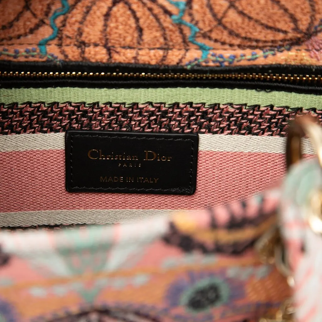 Dior Medium Embroidered Canvas In Lights Lady D Lite Pink Canvas Good - Box View