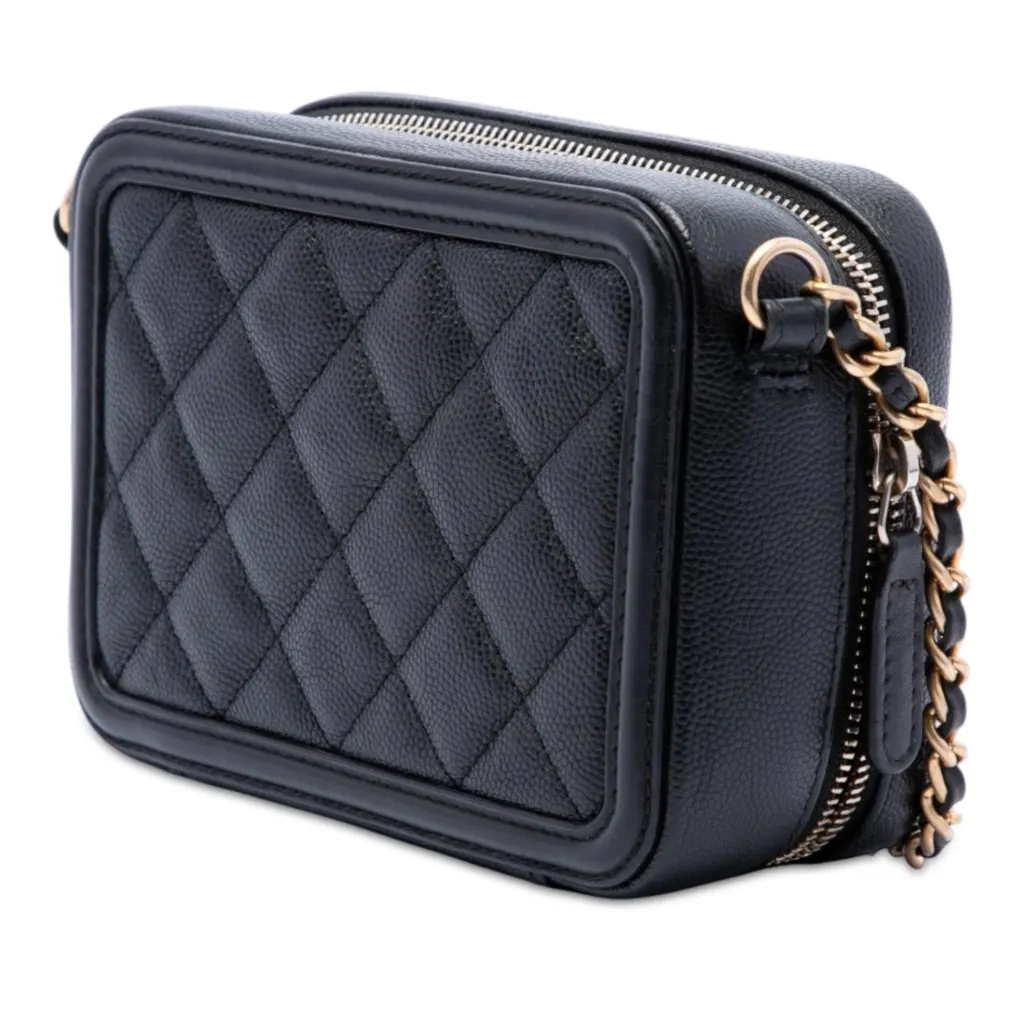 Chanel Caviar CC Filigree Vanity Clutch with Chain Black Leather Very good - Back View