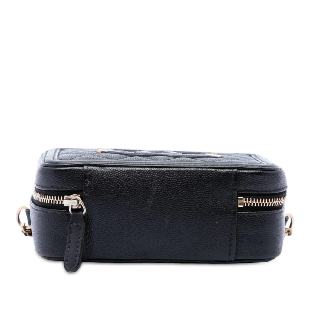 Chanel Caviar CC Filigree Vanity Clutch with Chain Black Leather Very good - Inside View