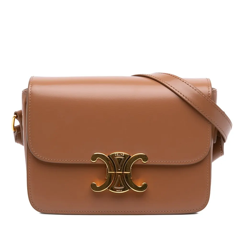 Celine Teen Shiny Calfskin Triomphe Crossbody Brown Leather Very good - Front View