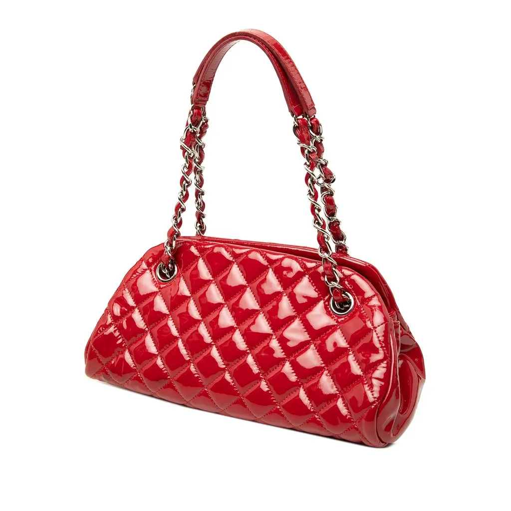 Chanel Small Quilted Patent Just Mademoiselle Bowling Bag Red Leather Very good - Back View
