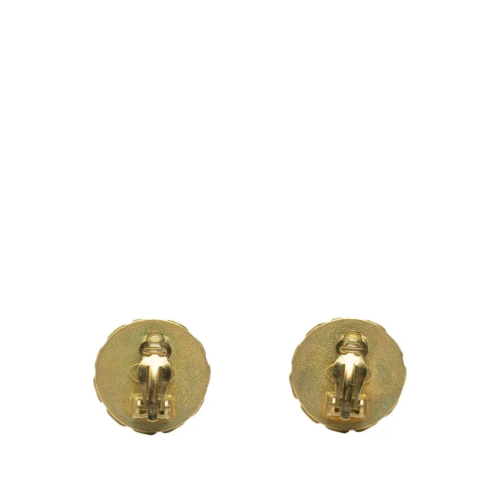 Chanel CC Gold Plated Resin Round Clip On Earrings Gold Metal Very good - Back View
