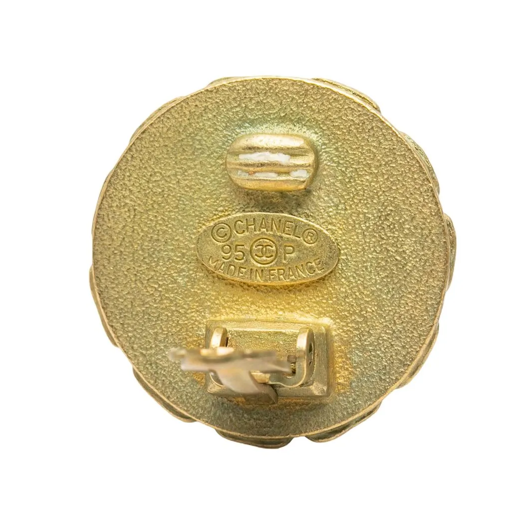 Chanel CC Gold Plated Resin Round Clip On Earrings Gold Metal Very good - Inside View