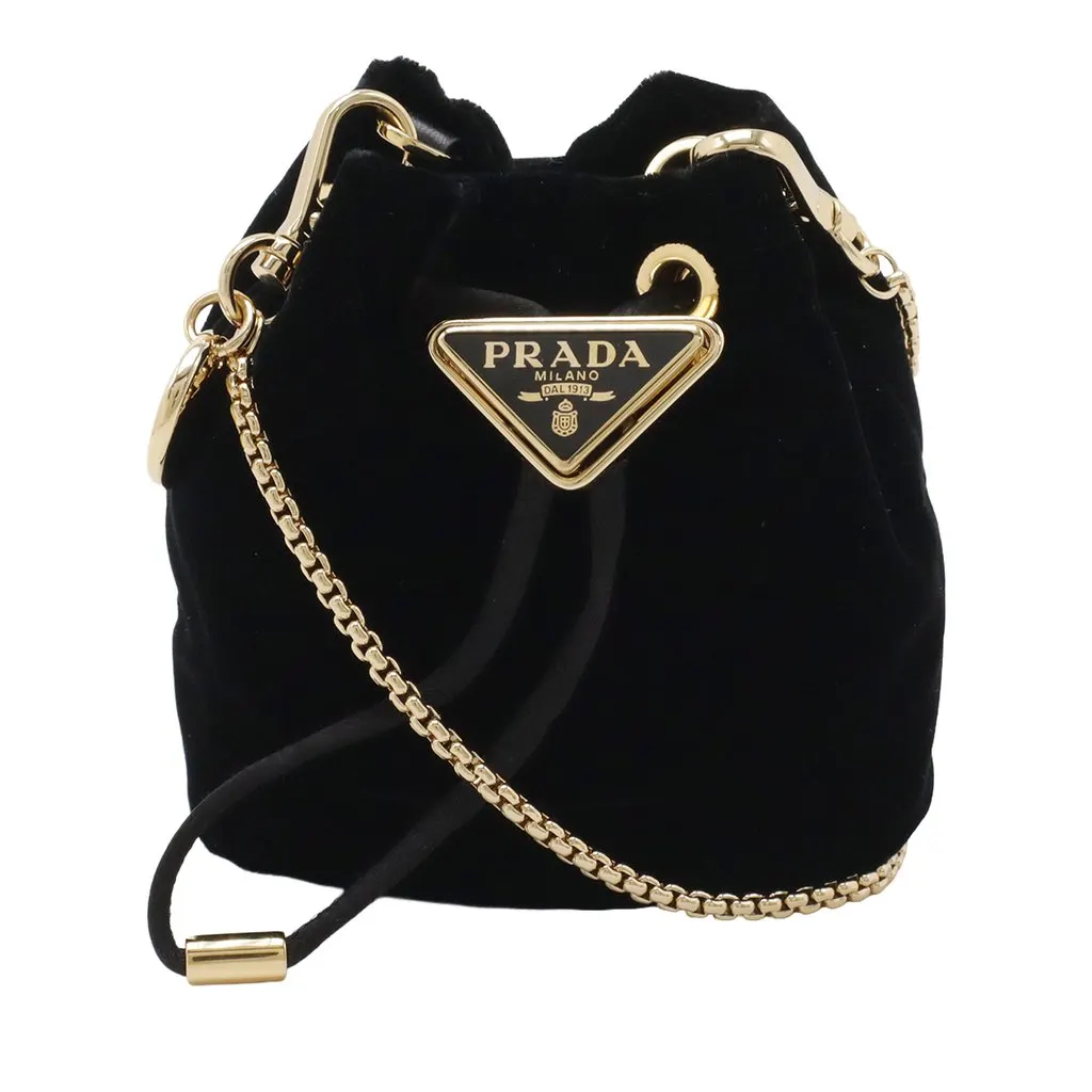 Prada Mini Velluto Drawstring Pouch Black Very good - Front View
