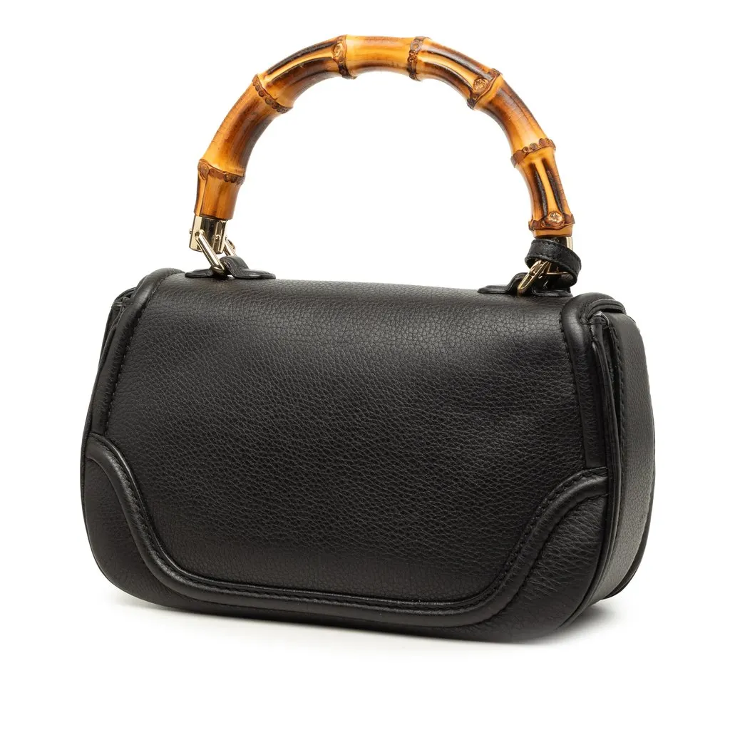 Gucci Medium Calfskin New Bamboo Satchel Black Leather Good - Back View
