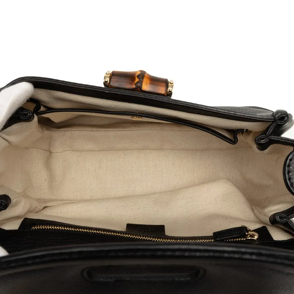 Gucci Medium Calfskin New Bamboo Satchel Black Leather Good - Model View