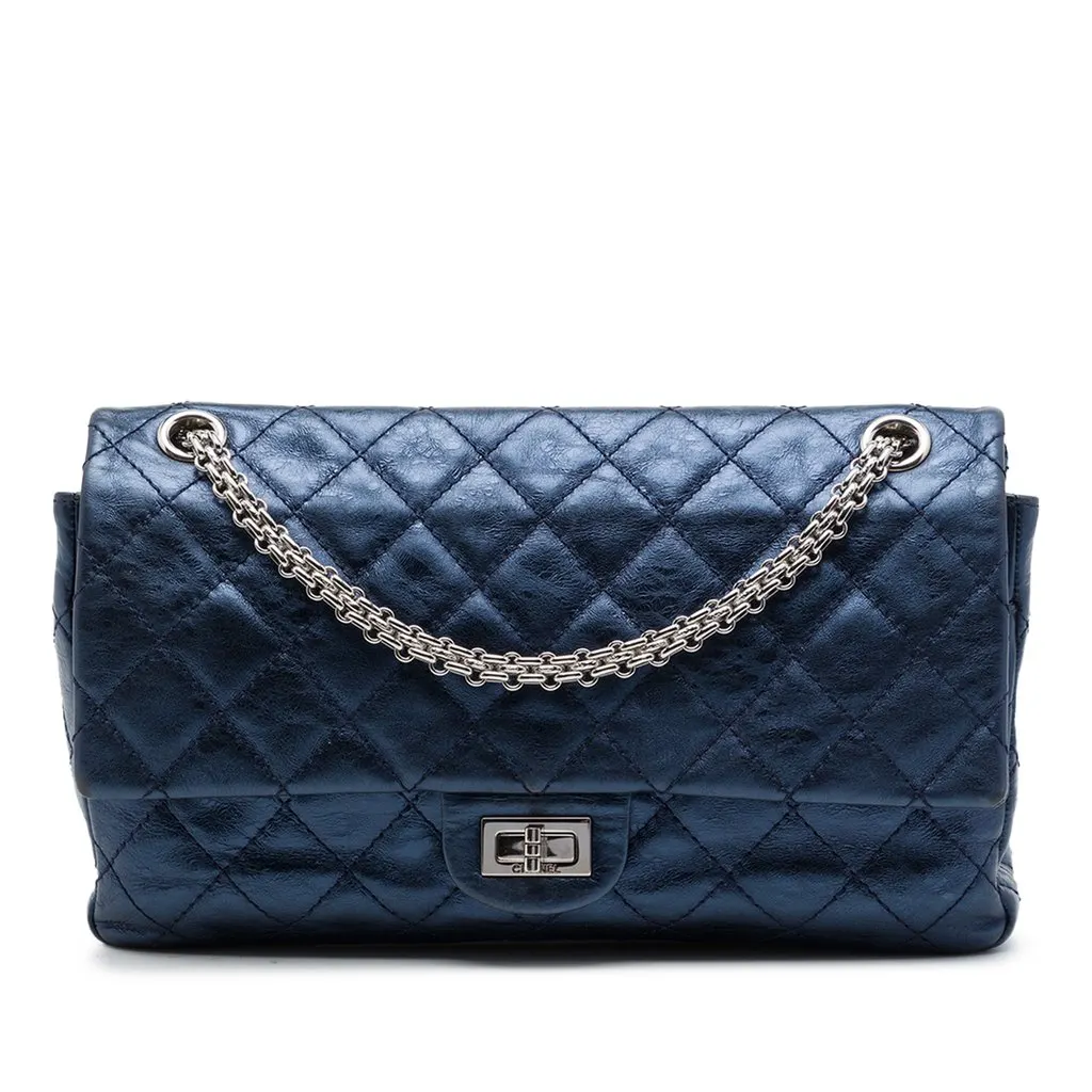 Chanel Quilted Aged Calfskin Reissue 2.55 Double Flap 226 Blue Leather Good - Front View