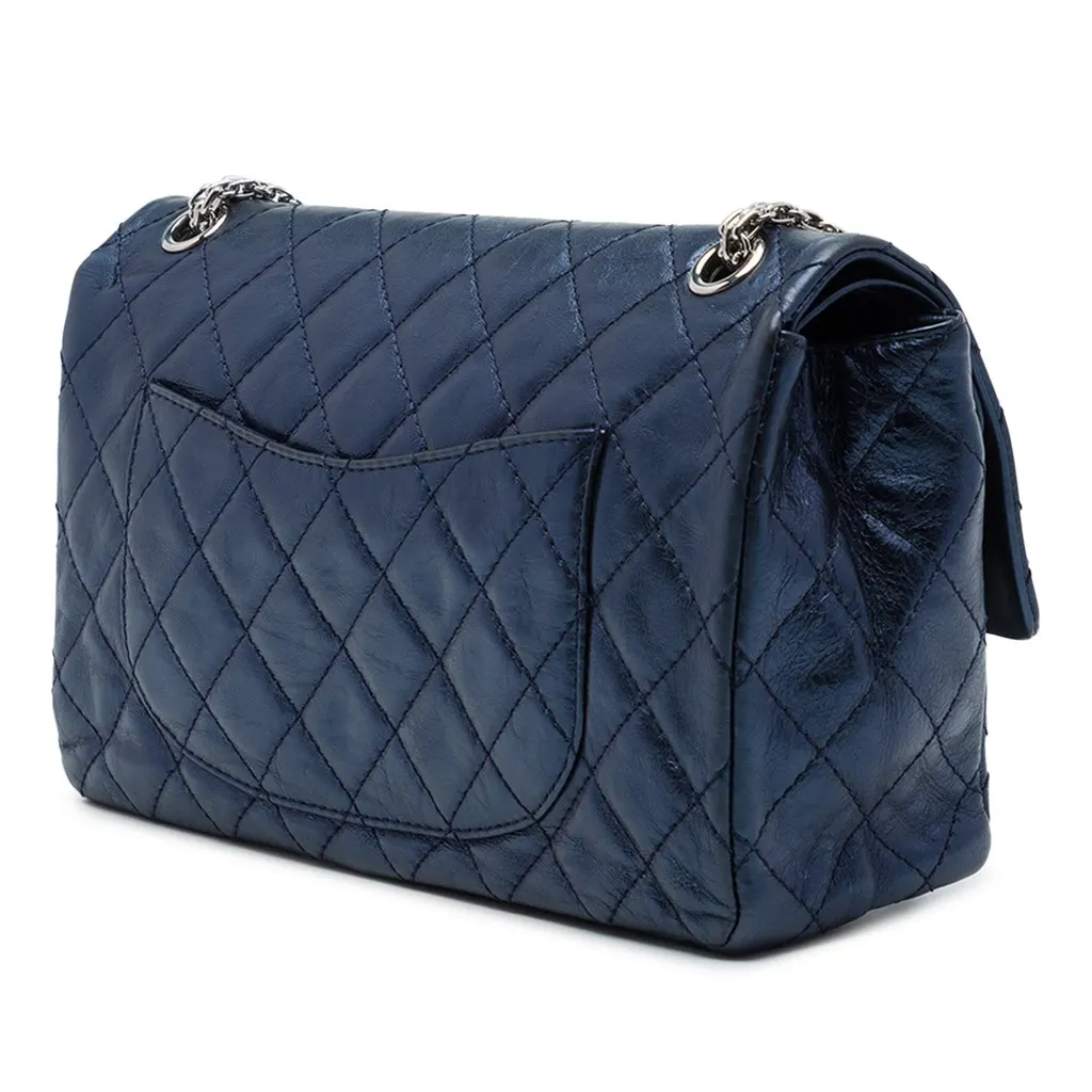 Chanel Quilted Aged Calfskin Reissue 2.55 Double Flap 226 Blue Leather Good - Back View