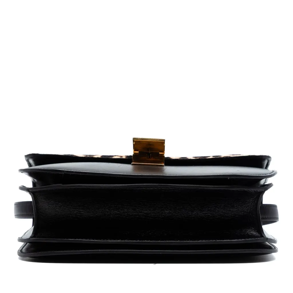 Celine Medium Calfskin and Leopard Print Pony Hair Classic Box Black Leather Very good - Inside View