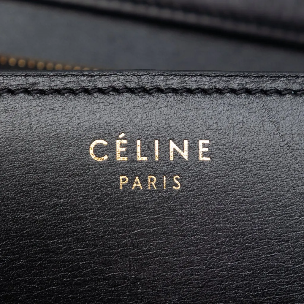 Celine Medium Calfskin and Leopard Print Pony Hair Classic Box Black Leather Very good - Box View