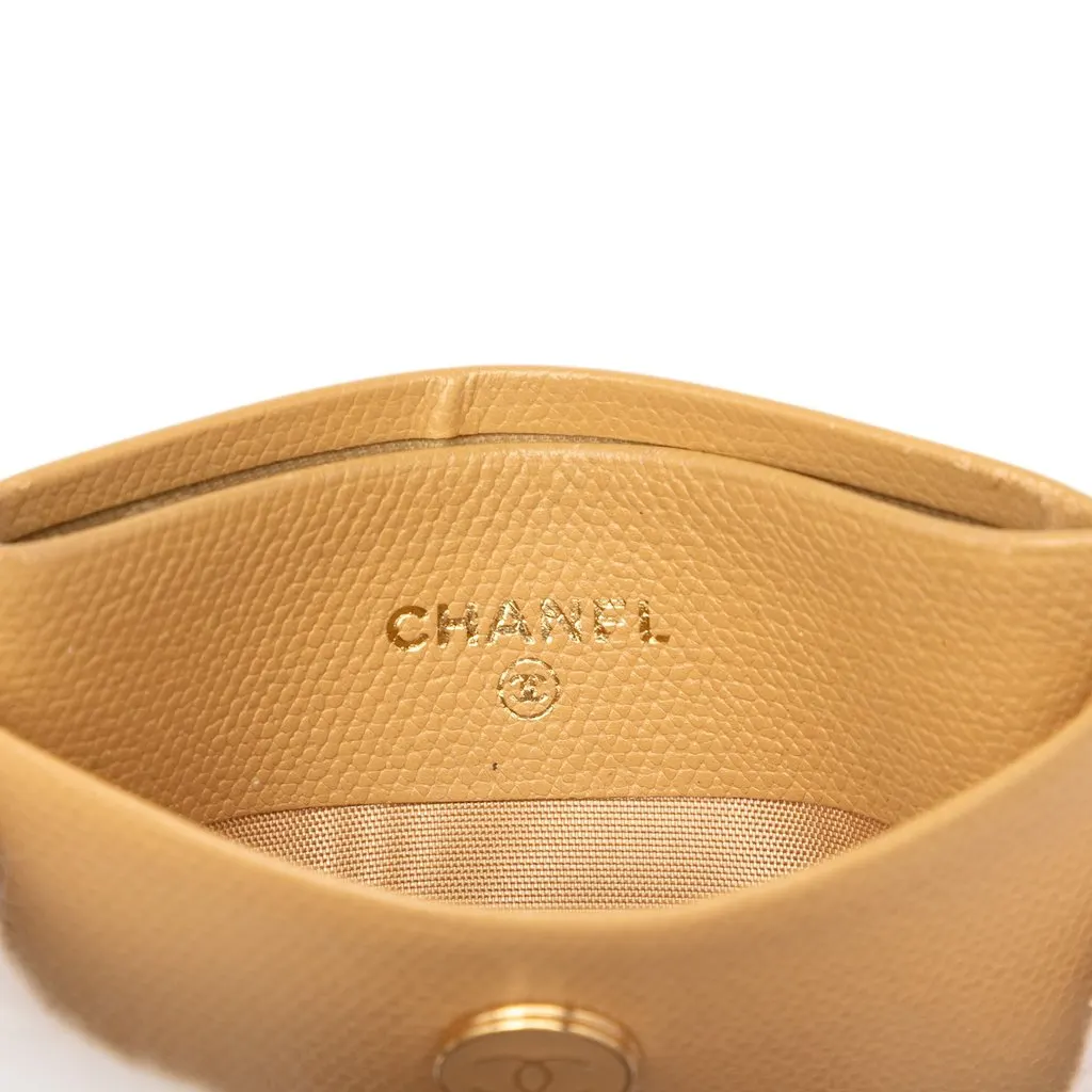 Chanel Caviar Coco Button Card Holder Beige Leather Very good - Box View