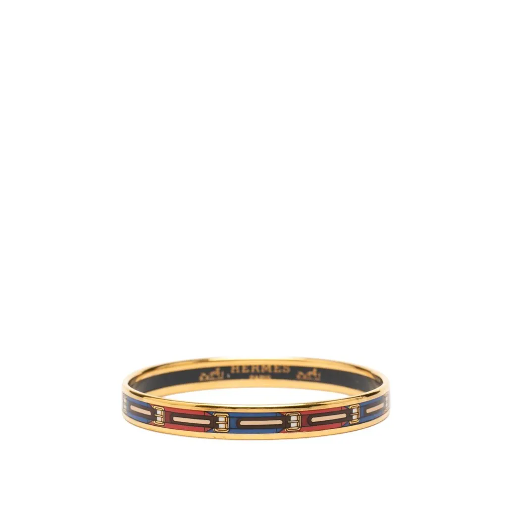 Hermès Narrow Belt Print Enamel Bangle 62 Black Enamel Very good - Front View
