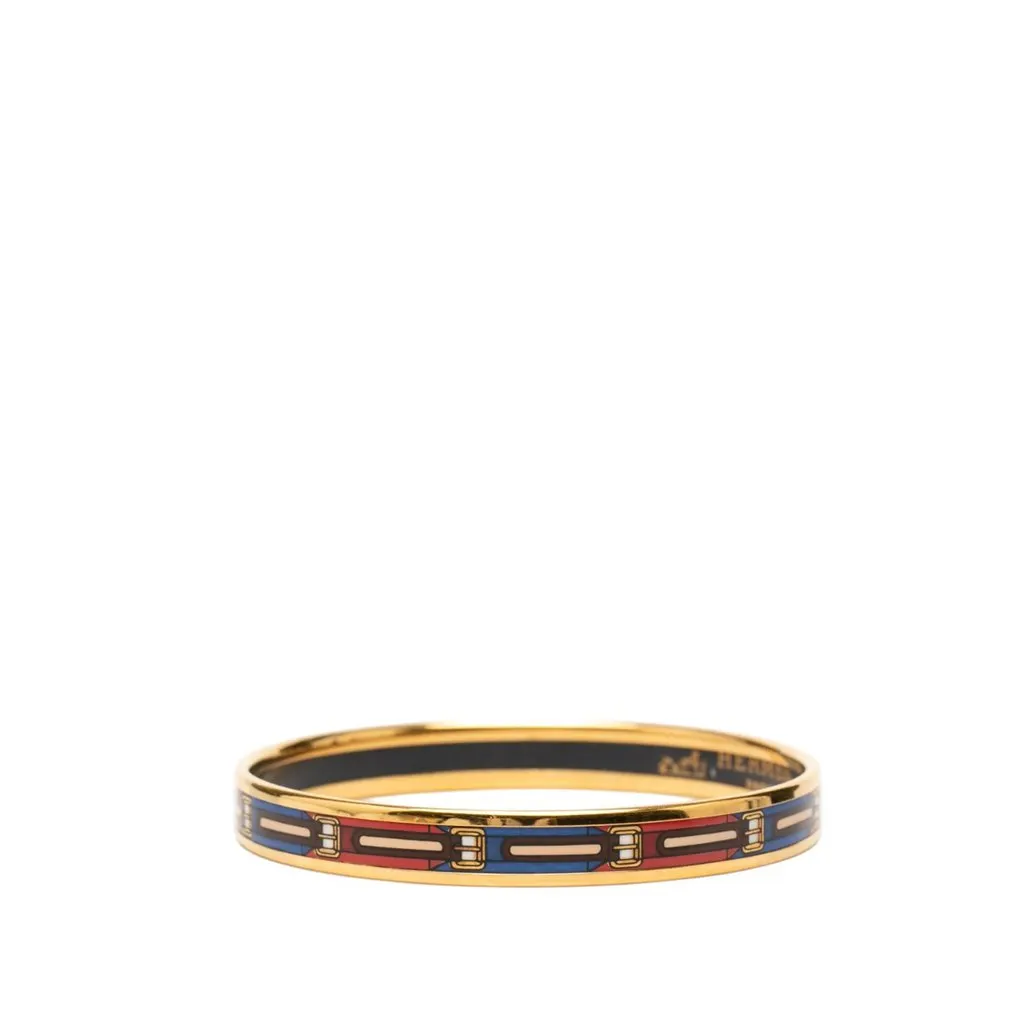 Hermès Narrow Belt Print Enamel Bangle 62 Black Enamel Very good - Back View