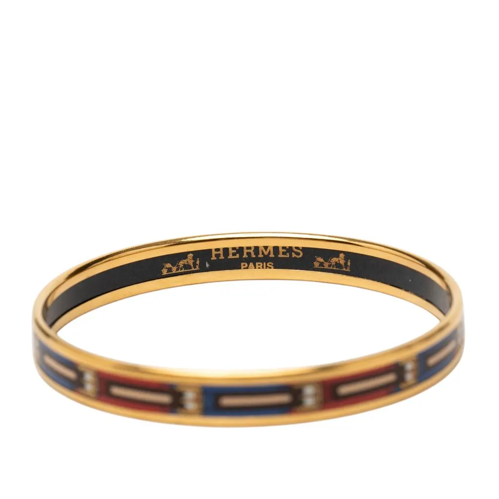 Hermès Narrow Belt Print Enamel Bangle 62 Black Enamel Very good - Model View