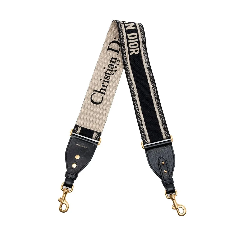Dior Canvas Logo Embroidered Shoulder Strap Black Very good - Front View