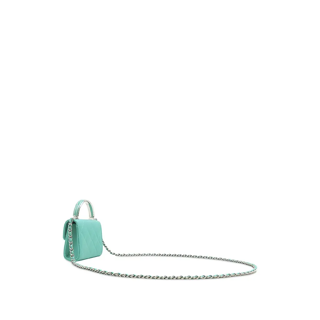 Chanel Mini Quilted Lambskin Chain Top Handle Bag Green Leather Never worn - Back View