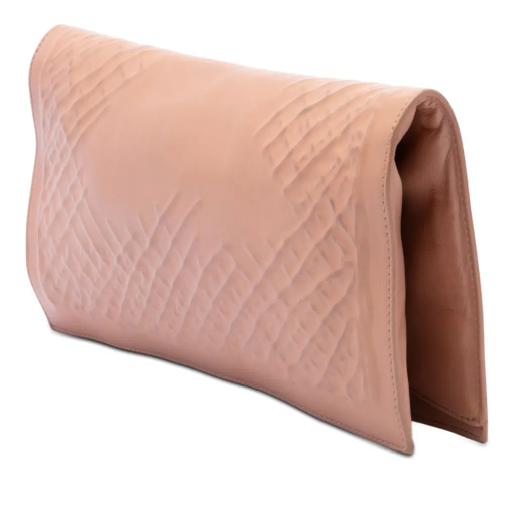 Bottega Veneta Nappa Embossed Intrecciato Turn Lock Clutch Brown Leather Very good - Back View