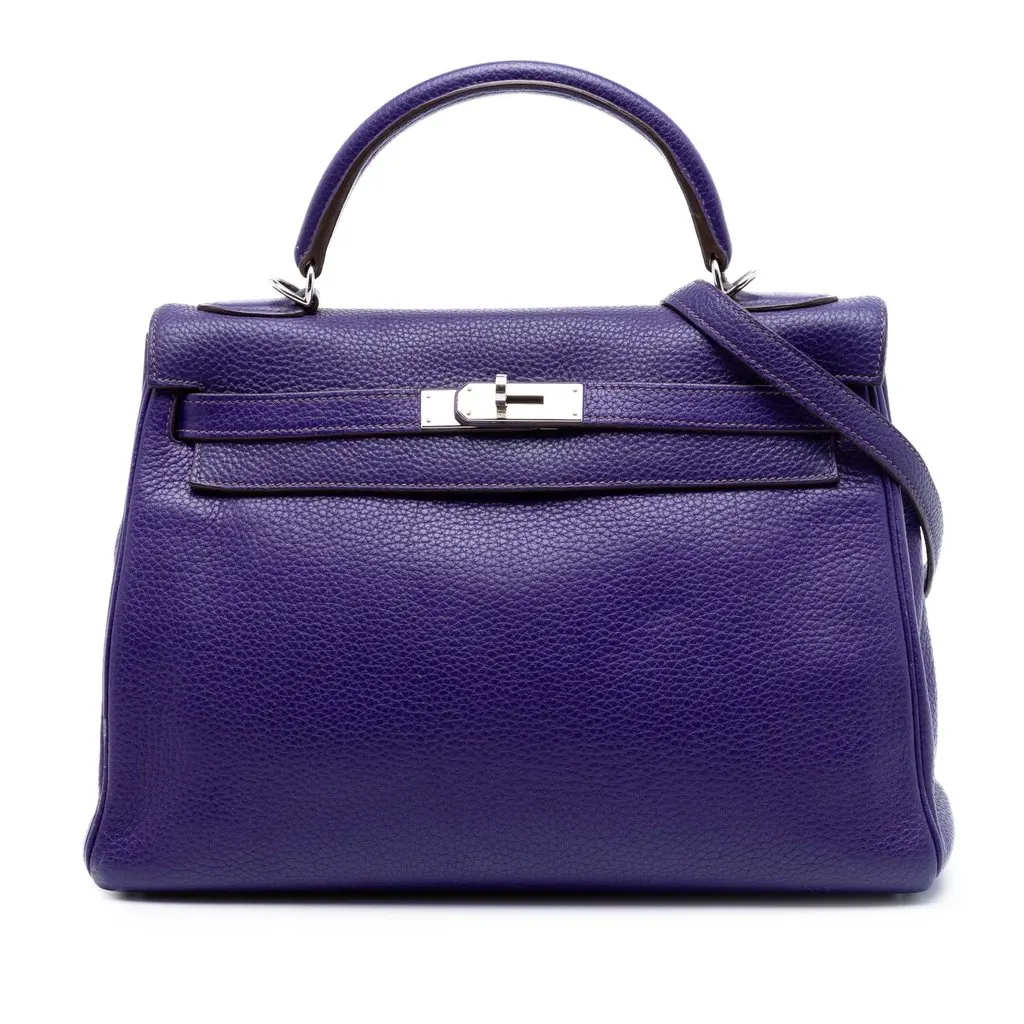 Hermès Clemence Kelly II Retourne 32 Purple Leather Very good - Front View