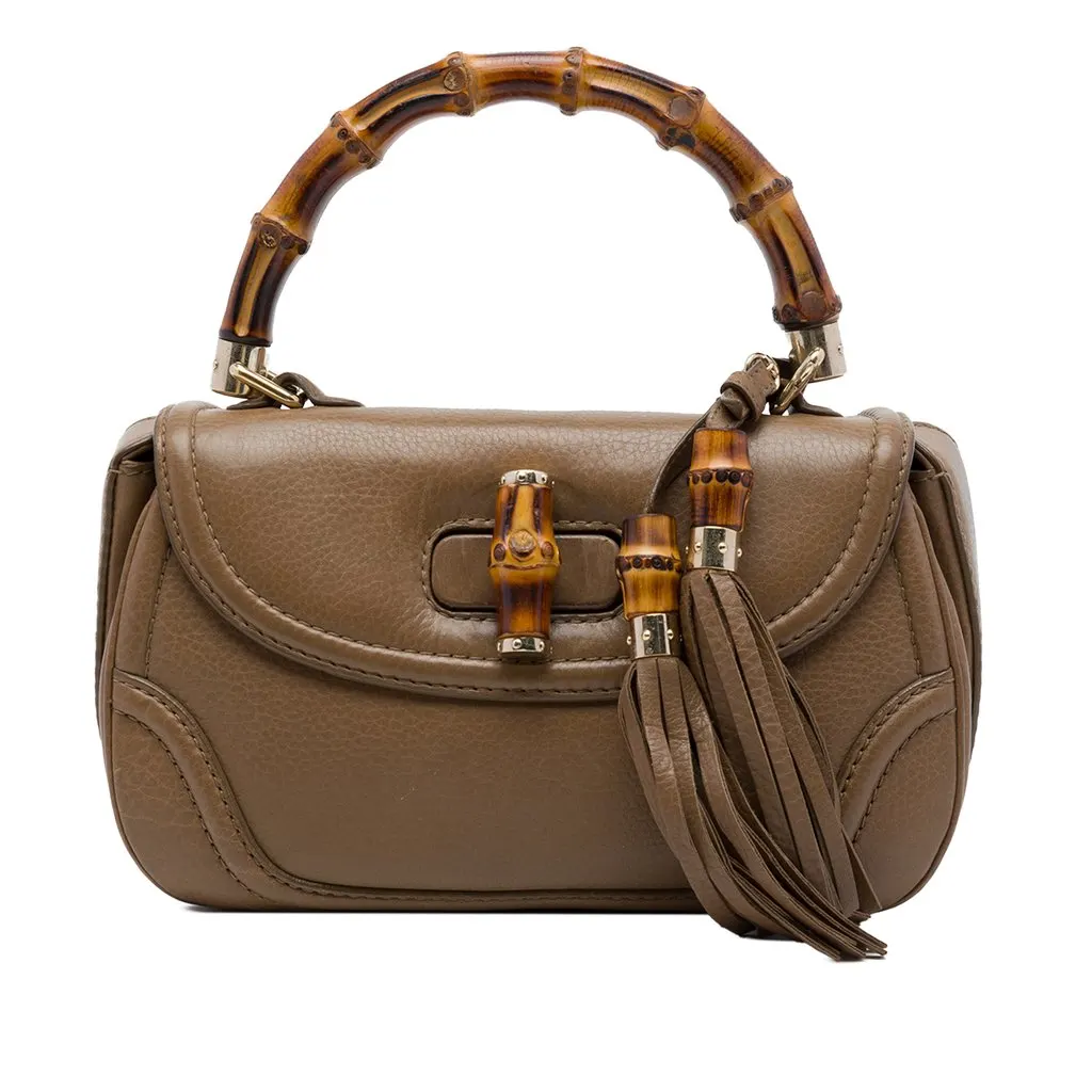 Gucci Medium Calfskin New Bamboo Satchel Brown Leather Very good - Front View