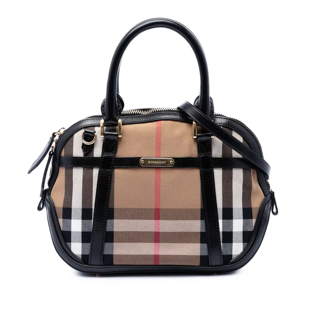 Burberry Small Leather Trimmed House Check Canvas Bridle Orchard Satchel Brown Very good - Front View