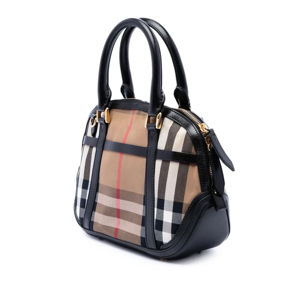 Burberry Small Leather Trimmed House Check Canvas Bridle Orchard Satchel Brown Very good - Back View