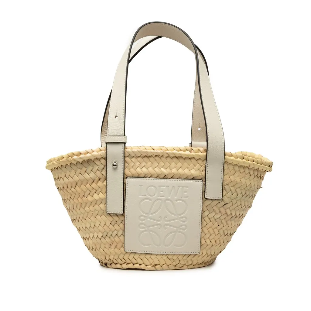 LOEWE Small Raffia Anagram Basket Tote Beige Very good - Front View