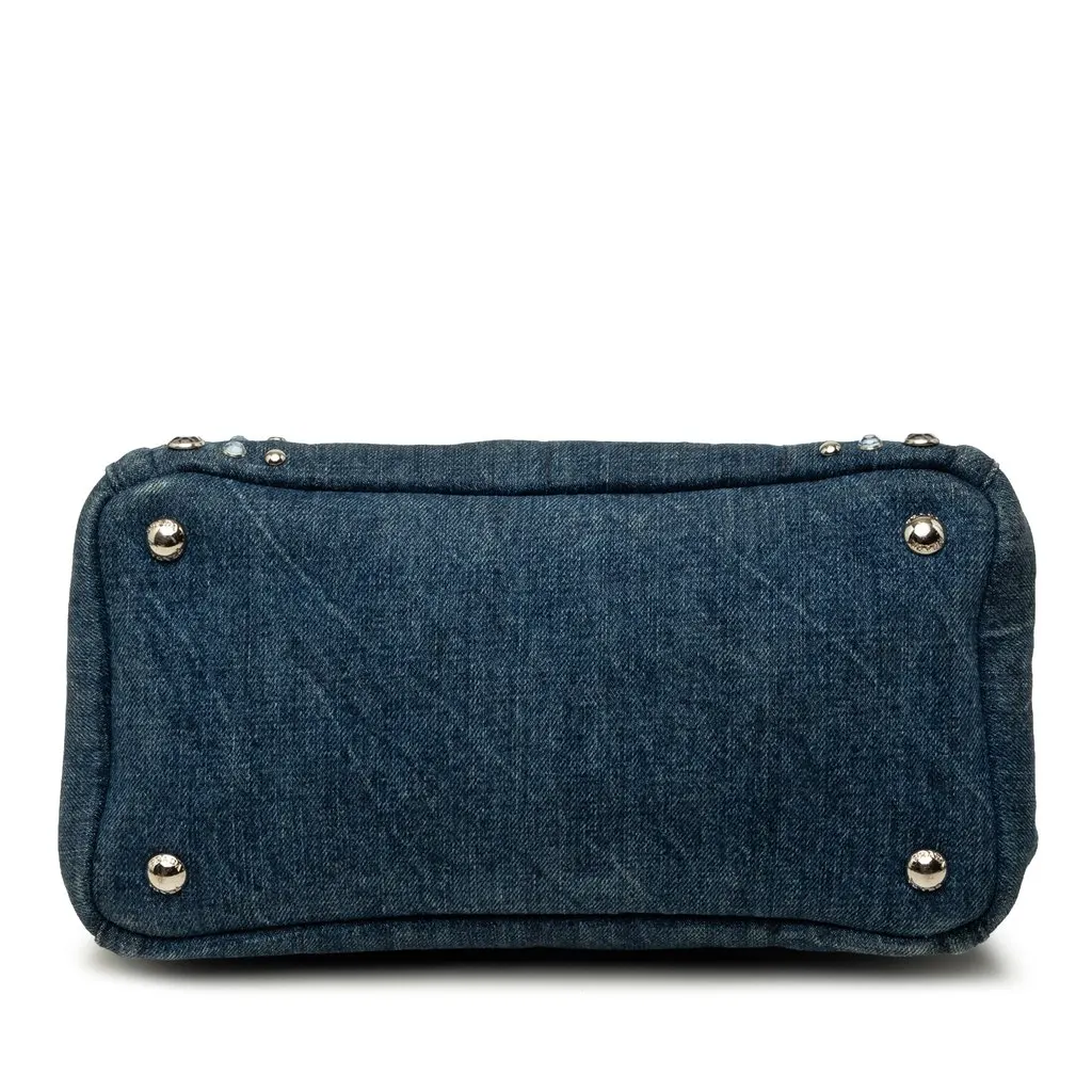 Prada Small Denim Canapa Bijoux Satchel Blue Denim Good - Inside View