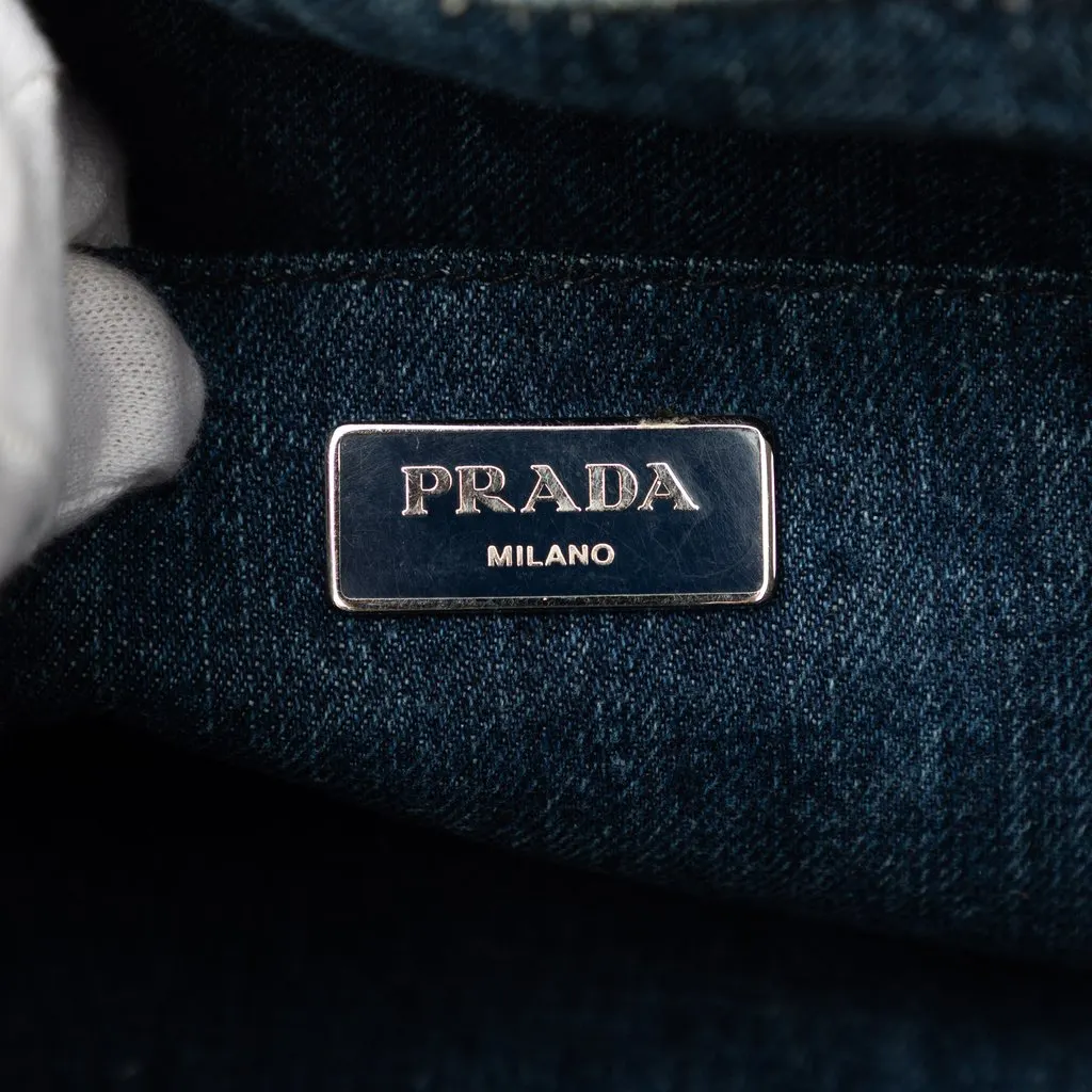 Prada Small Denim Canapa Bijoux Satchel Blue Denim Good - Box View
